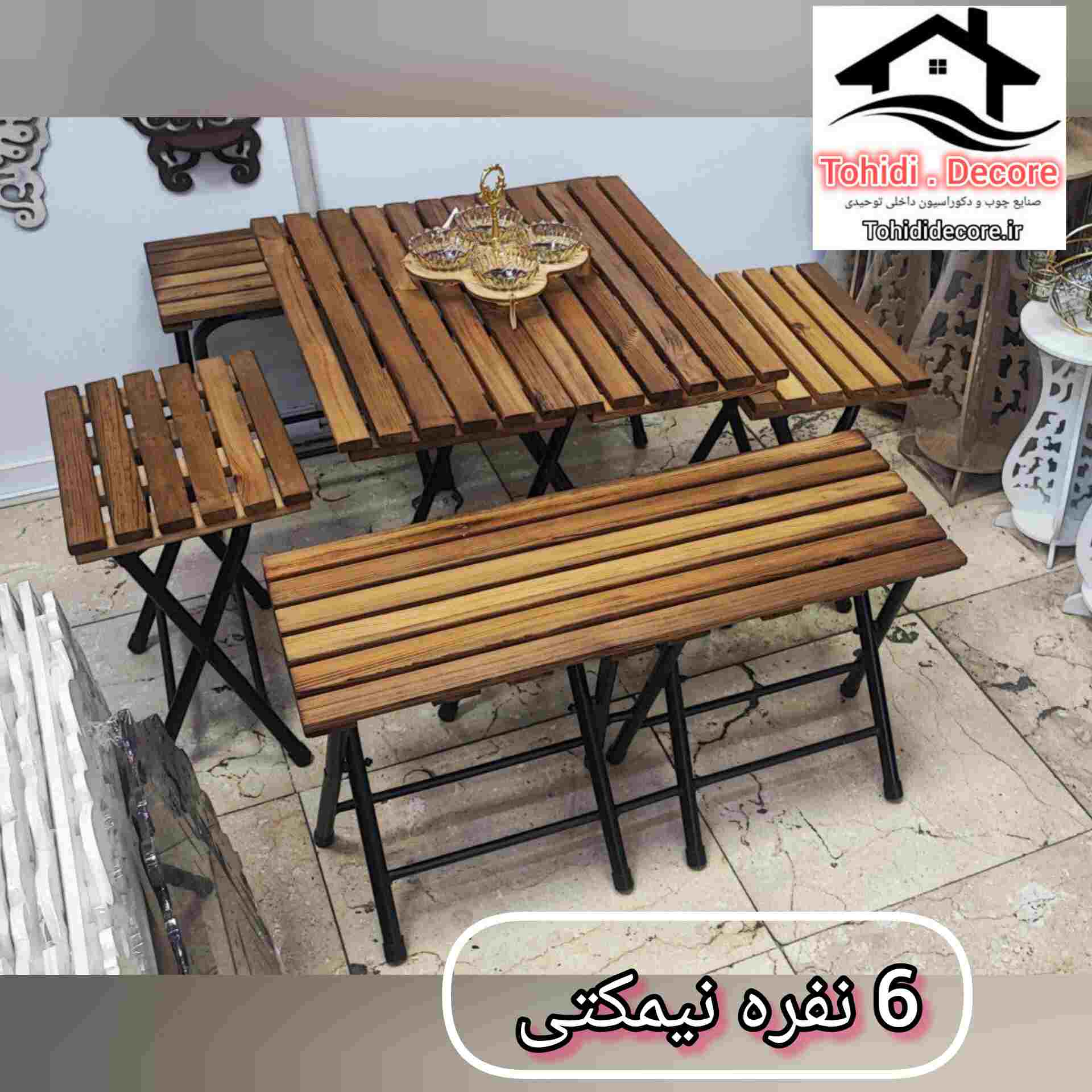 میز و صندلی ناهار خوری تاشو 6 نفره نیمکتی  کدwom8